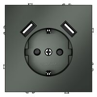 Розетка с заземлением и защитными шторками с USB A+A S70 (титан) / Voltum VLS040406