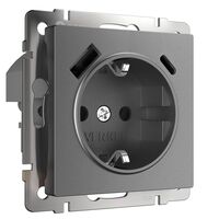 Розетка с заземлением, шторками и USB тип A+C (графит матовый) / W1171764