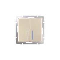 Выключатель двухклавишный проходной с подсветкой (шампань) / WL11-SW-2G-2W-LED