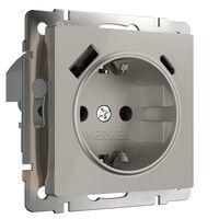 Розетка с заземлением, шторками и USB тип A+C (дымчатый) / Werkel W1271704
