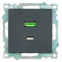 Розетка USB тип A+C Катрин (черный) / Stekker GLS10-7116-05