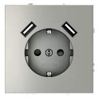 Розетка с заземлением и защитными шторками с USB A+A S70 (сталь) / Voltum VLS040405
