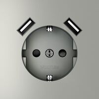 Розетка с заземлением и защитными шторками с USB A+A S70 (сталь) / Voltum VLS040405