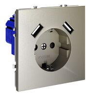 Розетка с заземлением и защитными шторками с USB A+A S70 (шелк) / Voltum VLS040404