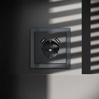 Розетка с заземлением и защитными шторками с USB A+A S70 (графит) / Voltum VLS040407