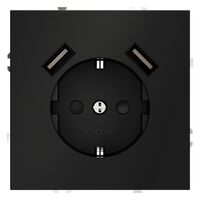 Розетка с заземлением и защитными шторками с USB A+A S70 (черный матовый) / Voltum VLS040408