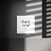Розетка с заземлением и защитными шторками с USB A+A S70 (белый матовый) / Voltum VLS040402