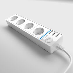 Розеточный блок 4-х местный + 3 USB белый / WL20-04-03