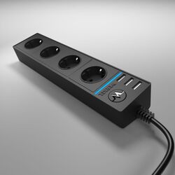 Розеточный блок 4-х местный + 3 USB черный / WL20-04-03